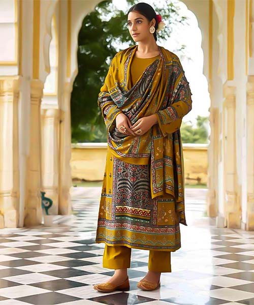 Yellow Viscose Muslin Casual Wear Salwar Kameez in denmark