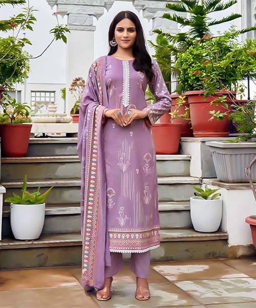 Purple Cotton Jam Satin Casual Wear Salwar Kameez