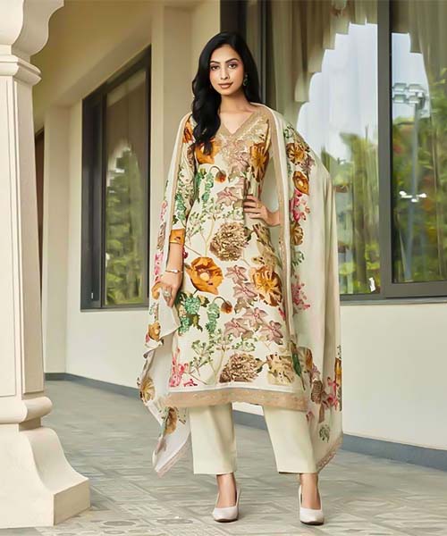 White  Viscose Muslin Party Wear Salwar Kameez in india