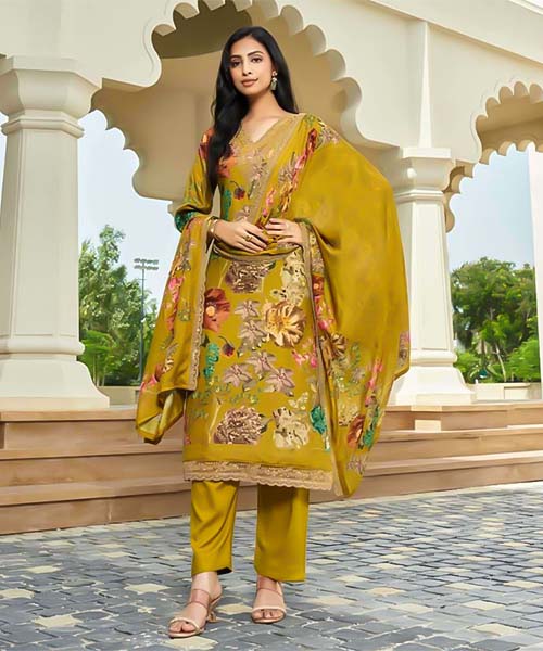 Yellow  Viscose Muslin Party Wear Salwar Kameez in india