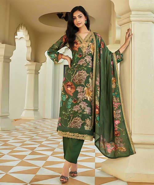 Green  Viscose Muslin Party Wear Salwar Kameez in india