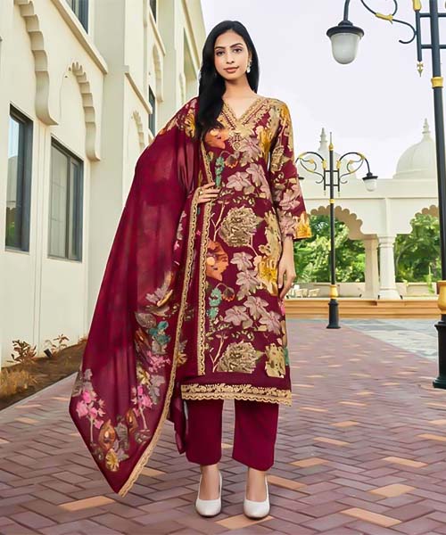 Red  Viscose Muslin Party Wear Salwar Kameez in india