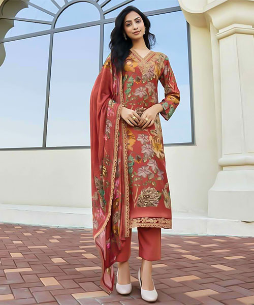 Red  Viscose Muslin Party Wear Salwar Kameez in india