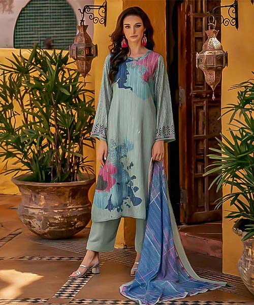 Cyan Muslin Silk Casual Wear Salwar Kameez