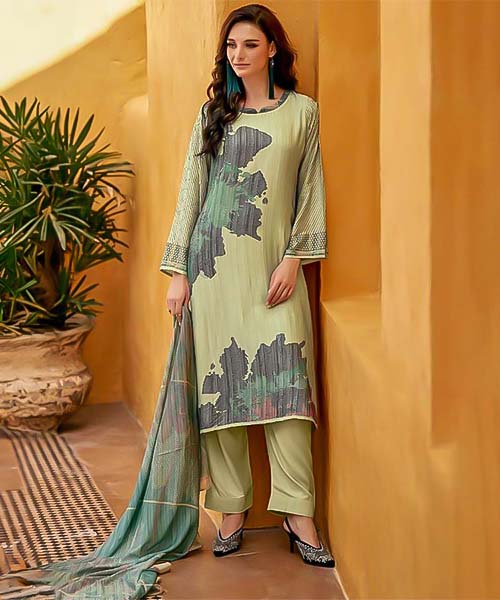 Mint Green Muslin Silk Casual Wear Salwar Kameez