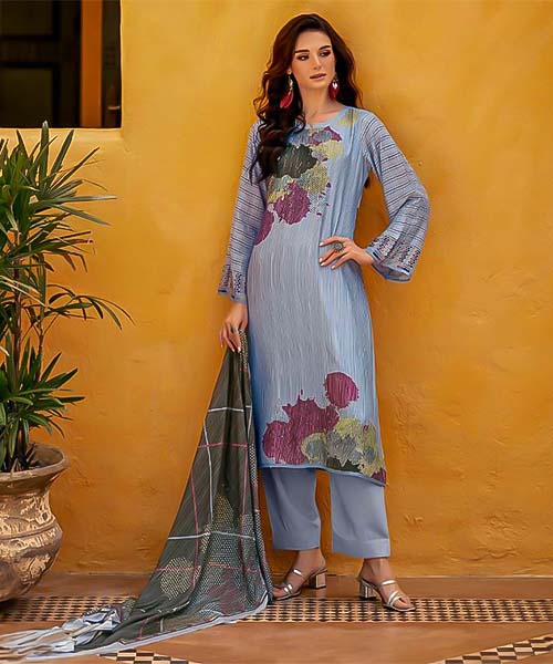 Blue Muslin Silk Casual Wear Salwar Kameez