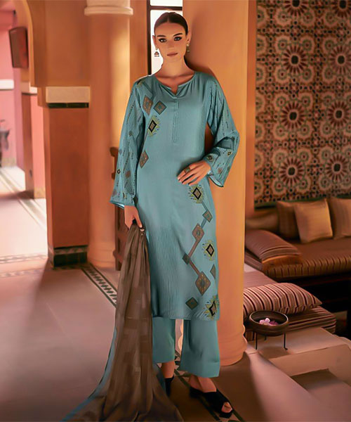 Blue  Muslin Silk Casual Wear Salwar Kameez in seattle