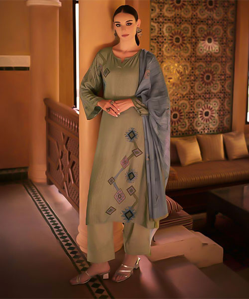 Green Muslin Silk Casual Wear Salwar Kameez in seattle