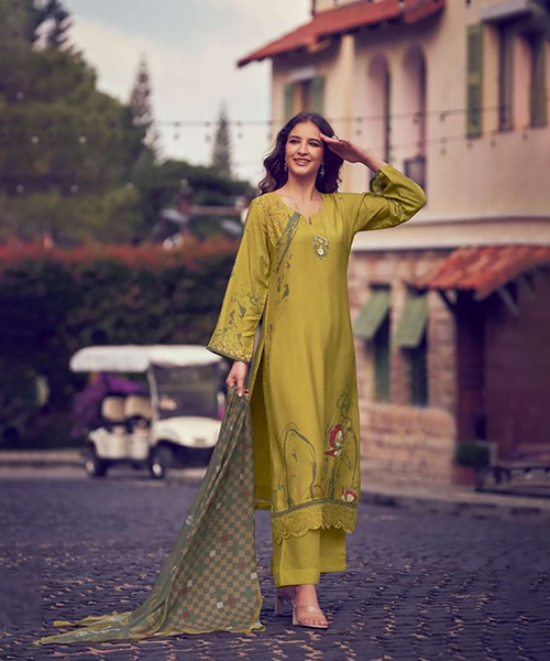 Yellow Silk Partywear Suit