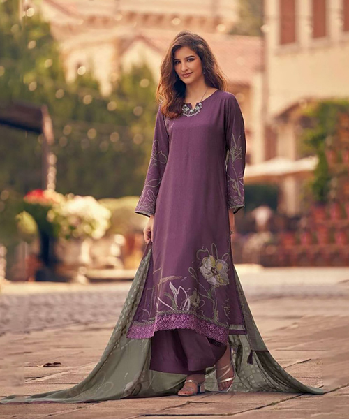 Purple Silk Partywear Suit