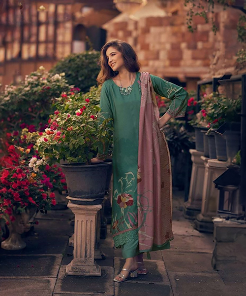 Green Silk Partywear Suit