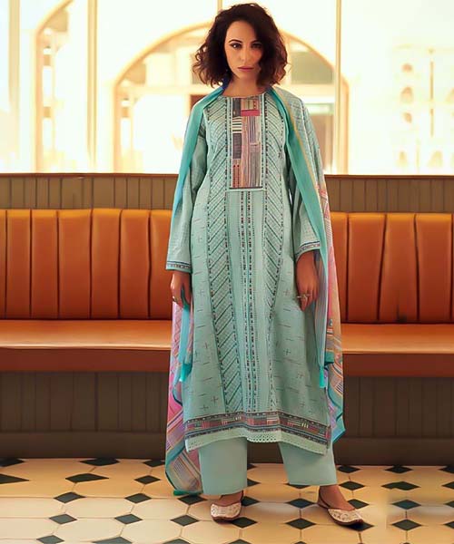 Cyan Jam Cotton Casual Wear Salwar Kameez