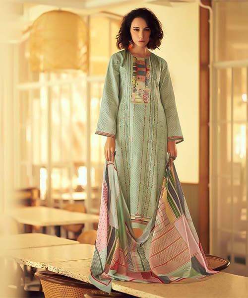 Green Jam Cotton Casual Wear Salwar Kameez