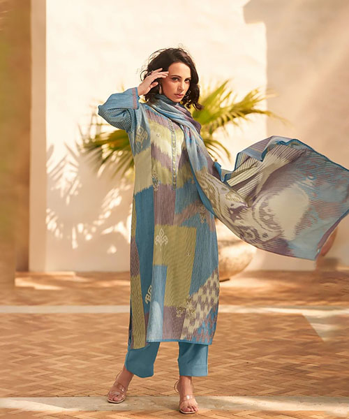 Blue Jam Cotton Printed Suit