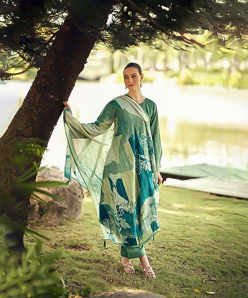 Green  Muslin Silk Casual Wear Salwar Kameez