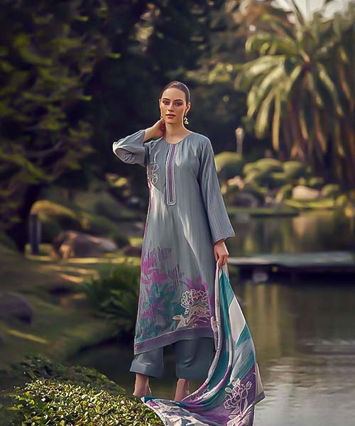 Blue Muslin Silk Casual Wear Salwar Kameez