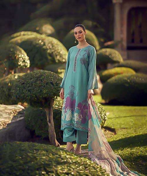 Sky Blue Muslin Silk Casual Wear Salwar Kameez