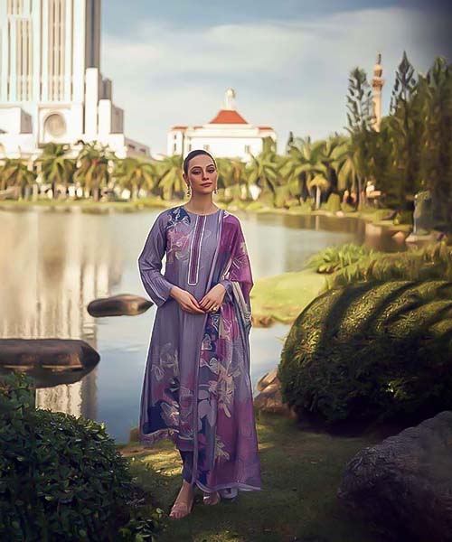 Violet Muslin Silk Casual Wear Salwar Kameez