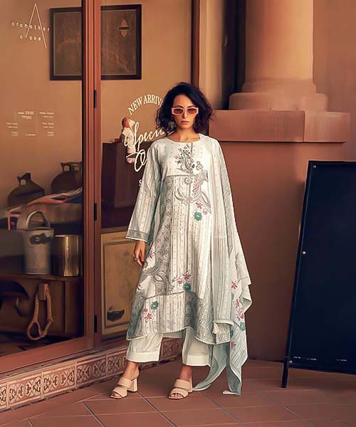 White Jam Cotton Casual Wear Salwar Kameez