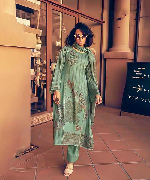 Mint Green Jam Cotton Casual Wear Salwar Kameez