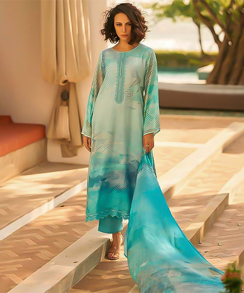 Sky Blue Muslin Silk Casual Wear Salwar Kameez in mumbai