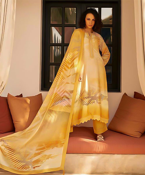 Yellow Muslin Silk Casual Wear Salwar Kameez in mumbai