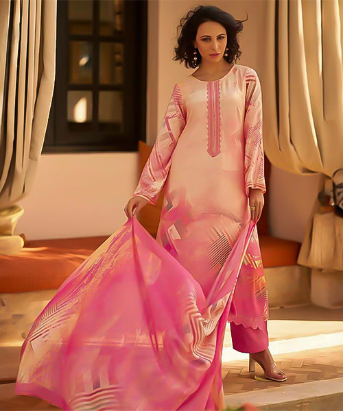 Pink Muslin Silk Casual Wear Salwar Kameez in mumbai