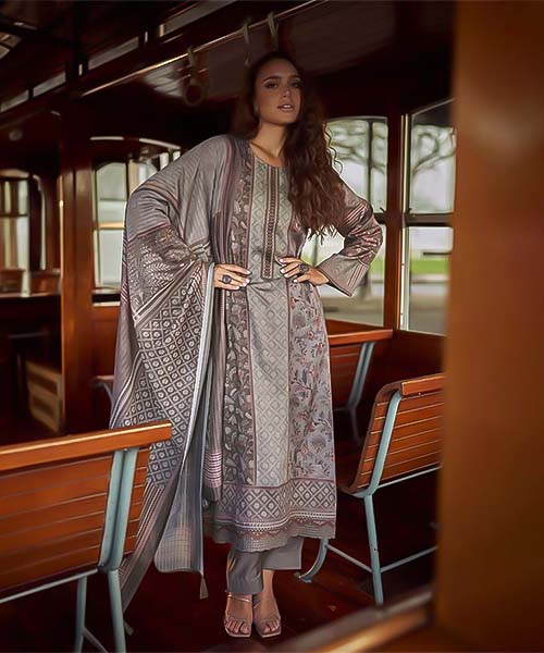 Grey  Jam Cotton  Casual Wear Salwar Kameez