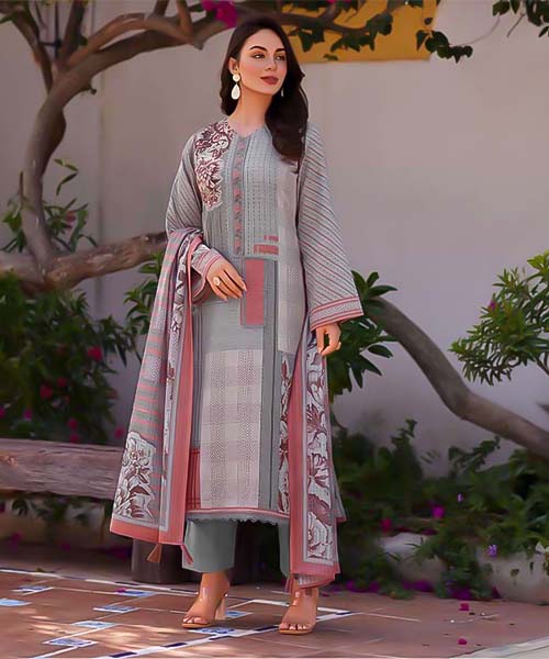 Grey Jam Cotton Casual Wear Salwar Kameez