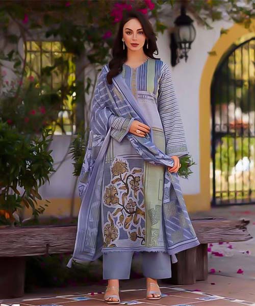 Blue Jam Cotton Casual Wear Salwar Kameez