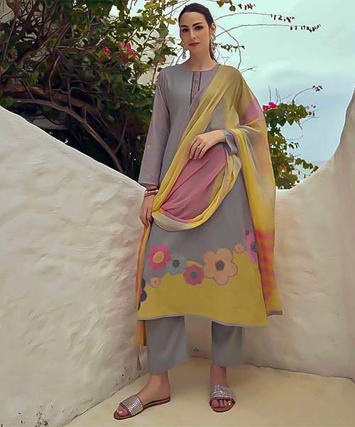 Grey  Lawn Cotton Casual Wear Salwar Kameez in delhi