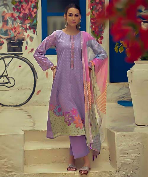 Purple Lawn Cotton Casual Wear Salwar Kameez in delhi