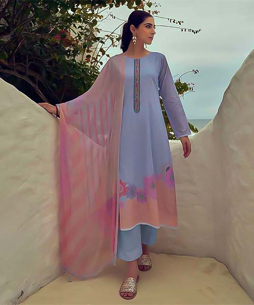 Blue Lawn Cotton Casual Wear Salwar Kameez in delhi