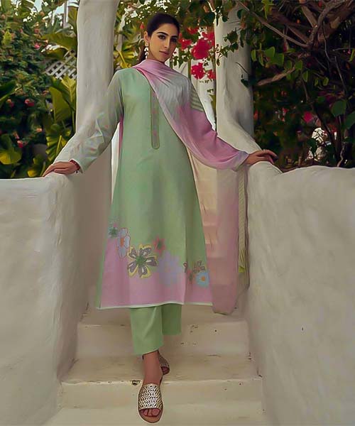 Green Lawn Cotton Casual Wear Salwar Kameez in delhi