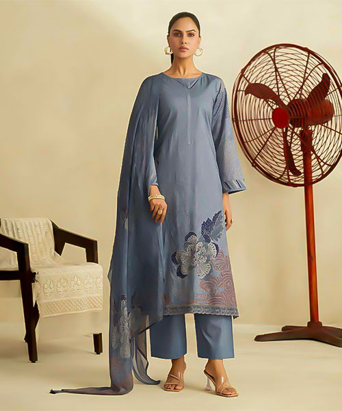Blue Lawn Cotton Casual Wear Salwar Kameez