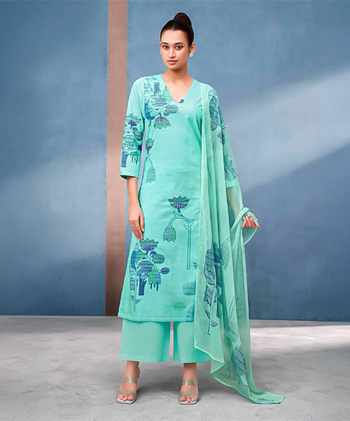 Cyan Cotton Lawn  Party Wear Salwar Kameez in india