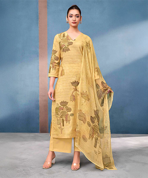 Yellow  Cotton Lawn  Party Wear Salwar Kameez in india