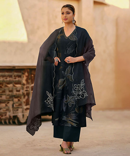 Black  Russian Silk Designer Salwar Kameez