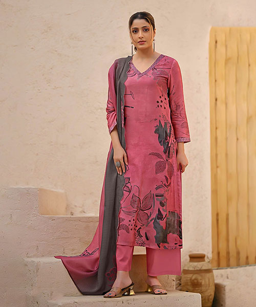 Pink Russian Silk Designer Salwar Kameez