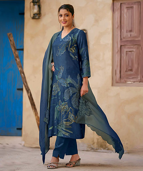 Blue Russian Silk Designer Salwar Kameez