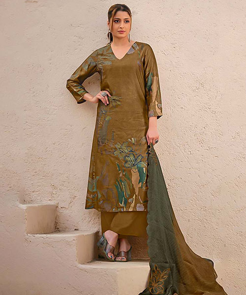 Yellow Russian Silk Designer Salwar Kameez