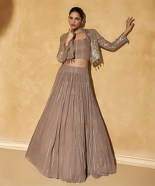 Brown Chinon Party Wear Salwar Kameez in delhi