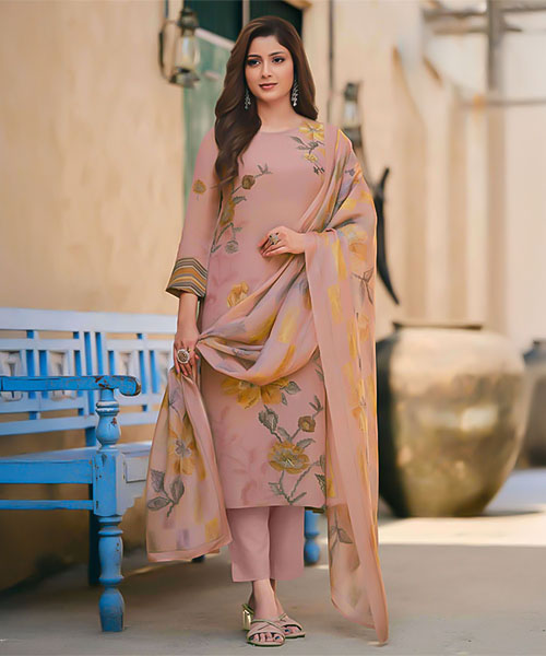 Pink  Shimmer Tissue Crush Party Wear Salwar Kameez in cardiff