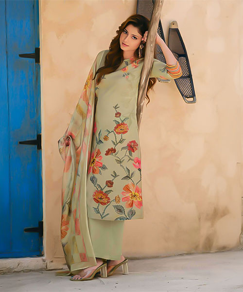 Green  Shimmer Tissue Crush Party Wear Salwar Kameez in cardiff