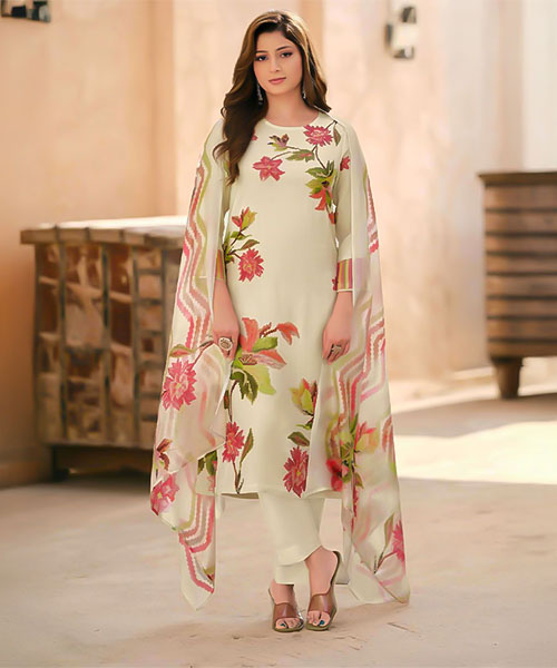 White  Shimmer Tissue Crush Party Wear Salwar Kameez