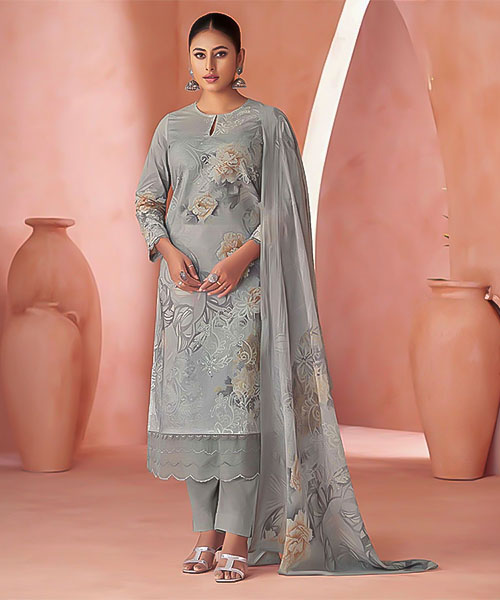 Grey Cotton Lawn Party Wear Salwar Kameez in delhi