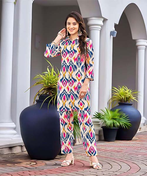 White  Cotton Flex Printed Kurti