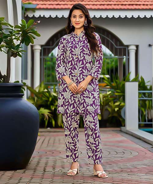 Purple Cotton Flex Printed Kurti
