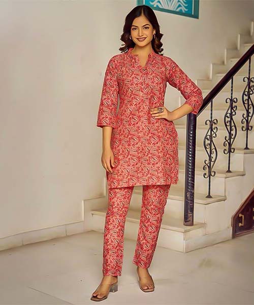 Orange  Cotton Casual Wear Kurti
