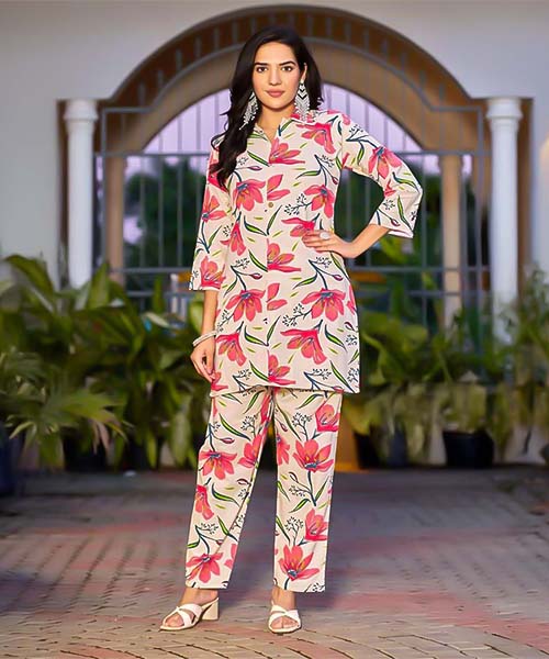 White  Cotton Flex Printed Kurti